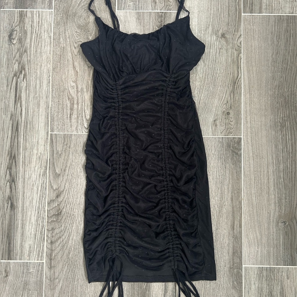 Black Drawstring Mini Dress